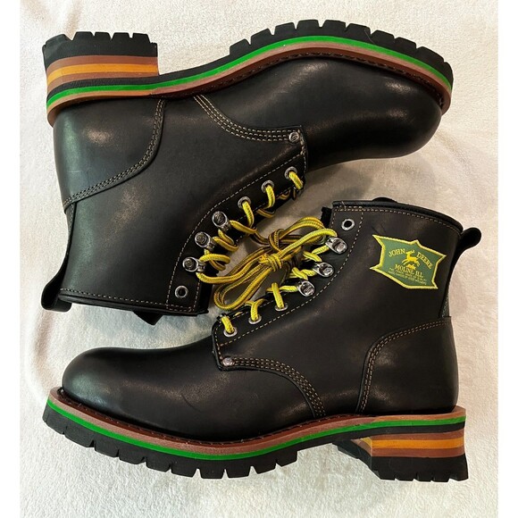 John Deere Skechers Cascades Mens sz 11 Black Leather Work Boots 6” Goodyear NEW